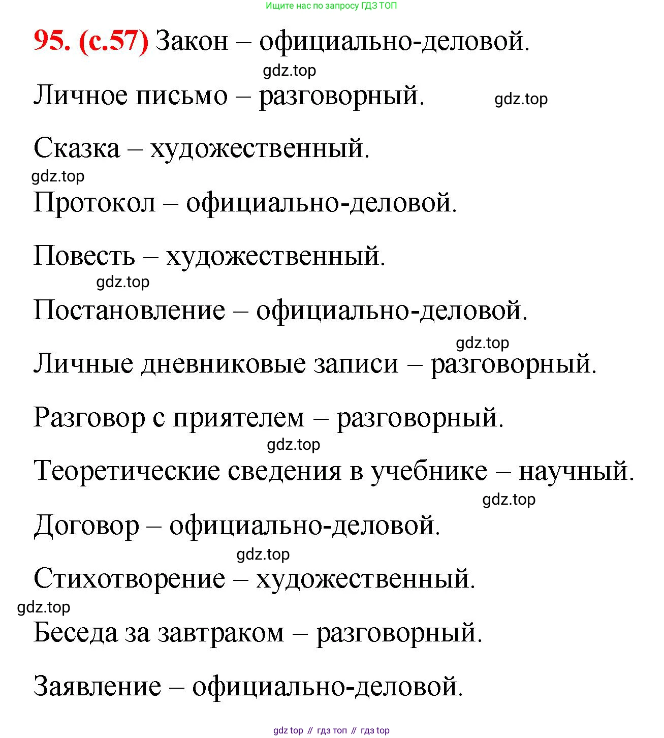 Русский язык, 7 класс Учебник, авторы: Баранов Михаил Трофимович, Ладыженская Таиса Алексеевна, Тростенцова Лидия Александровна, Ладыженская Наталия Вениаминовна, Александрова Ольга Макаровна, Дейкина Алевтина Дмитриевна, Антонова Любовь Геннадиевна, Григорян Лариса Трофимовна, Кулибаба Иван Иванович, издательство Просвещение, Москва, 2023, зелёного цвета, Часть 1, страница 57, номер 95, Решение 2 (2024-2027)