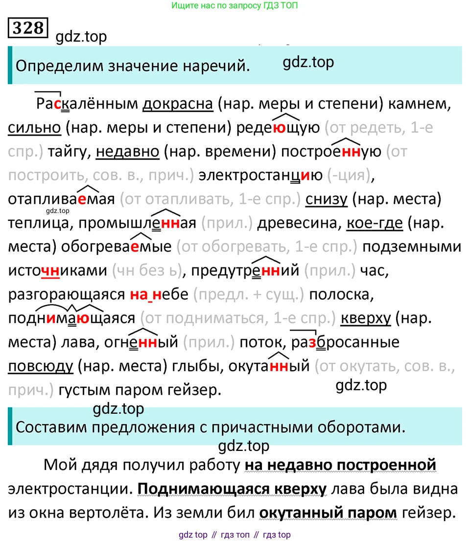 Русский язык, 7 класс Учебник, авторы: Баранов Михаил Трофимович, Ладыженская Таиса Алексеевна, Тростенцова Лидия Александровна, Ладыженская Наталия Вениаминовна, Александрова Ольга Макаровна, Дейкина Алевтина Дмитриевна, Антонова Любовь Геннадиевна, Григорян Лариса Трофимовна, Кулибаба Иван Иванович, издательство Просвещение, Москва, 2023, зелёного цвета, Часть 1, страница 191, номер 328, Решение 5 (2024-2027)