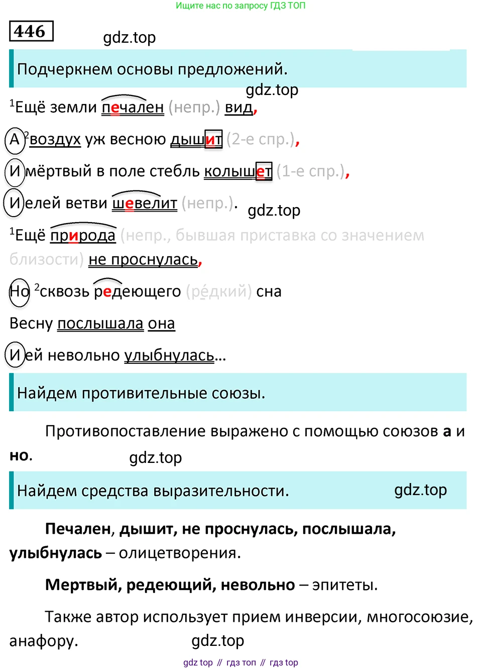 Русский язык, 7 класс Учебник, авторы: Баранов Михаил Трофимович, Ладыженская Таиса Алексеевна, Тростенцова Лидия Александровна, Ладыженская Наталия Вениаминовна, Александрова Ольга Макаровна, Дейкина Алевтина Дмитриевна, Антонова Любовь Геннадиевна, Григорян Лариса Трофимовна, Кулибаба Иван Иванович, издательство Просвещение, Москва, 2023, зелёного цвета, Часть 2, страница 45, номер 446, Решение 5 (2024-2027)