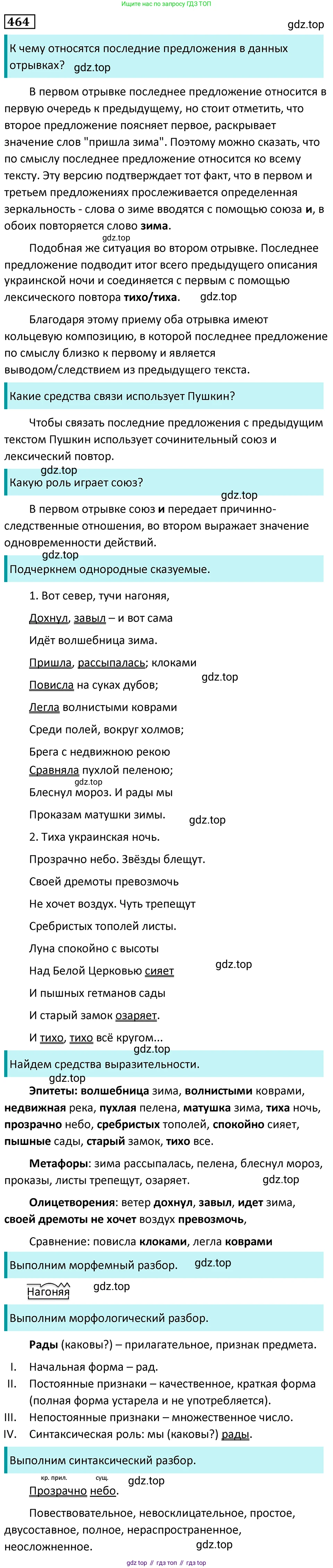 Русский язык, 7 класс Учебник, авторы: Баранов Михаил Трофимович, Ладыженская Таиса Алексеевна, Тростенцова Лидия Александровна, Ладыженская Наталия Вениаминовна, Александрова Ольга Макаровна, Дейкина Алевтина Дмитриевна, Антонова Любовь Геннадиевна, Григорян Лариса Трофимовна, Кулибаба Иван Иванович, издательство Просвещение, Москва, 2023, зелёного цвета, Часть 2, страница 54, номер 464, Решение 5 (2024-2027)