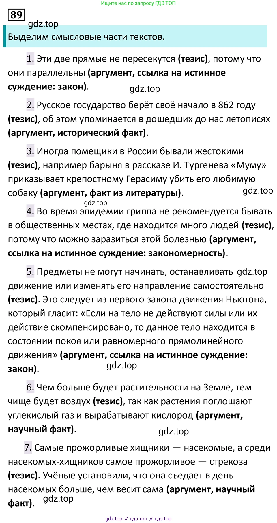Русский язык, 7 класс Учебник, авторы: Баранов Михаил Трофимович, Ладыженская Таиса Алексеевна, Тростенцова Лидия Александровна, Ладыженская Наталия Вениаминовна, Александрова Ольга Макаровна, Дейкина Алевтина Дмитриевна, Антонова Любовь Геннадиевна, Григорян Лариса Трофимовна, Кулибаба Иван Иванович, издательство Просвещение, Москва, 2023, зелёного цвета, Часть 1, страница 53, номер 89, Решение 5 (2024-2027)