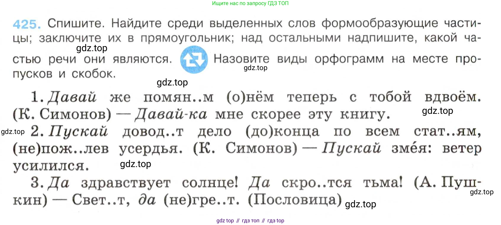 Русский язык, 7 класс Учебник, авторы: Баранов Михаил Трофимович, Ладыженская Таиса Алексеевна, Тростенцова Лидия Александровна, Ладыженская Наталия Вениаминовна, Александрова Ольга Макаровна, Дейкина Алевтина Дмитриевна, Антонова Любовь Геннадиевна, Григорян Лариса Трофимовна, Кулибаба Иван Иванович, издательство Просвещение, Москва, 2023, зелёного цвета, Часть 2, страница 28, номер 425, Условие 2019-2022