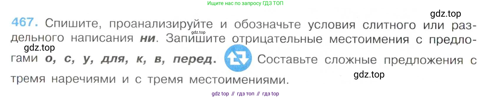 Русский язык, 7 класс Учебник, авторы: Баранов Михаил Трофимович, Ладыженская Таиса Алексеевна, Тростенцова Лидия Александровна, Ладыженская Наталия Вениаминовна, Александрова Ольга Макаровна, Дейкина Алевтина Дмитриевна, Антонова Любовь Геннадиевна, Григорян Лариса Трофимовна, Кулибаба Иван Иванович, издательство Просвещение, Москва, 2023, зелёного цвета, Часть 2, страница 56, номер 467, Условие 2019-2022