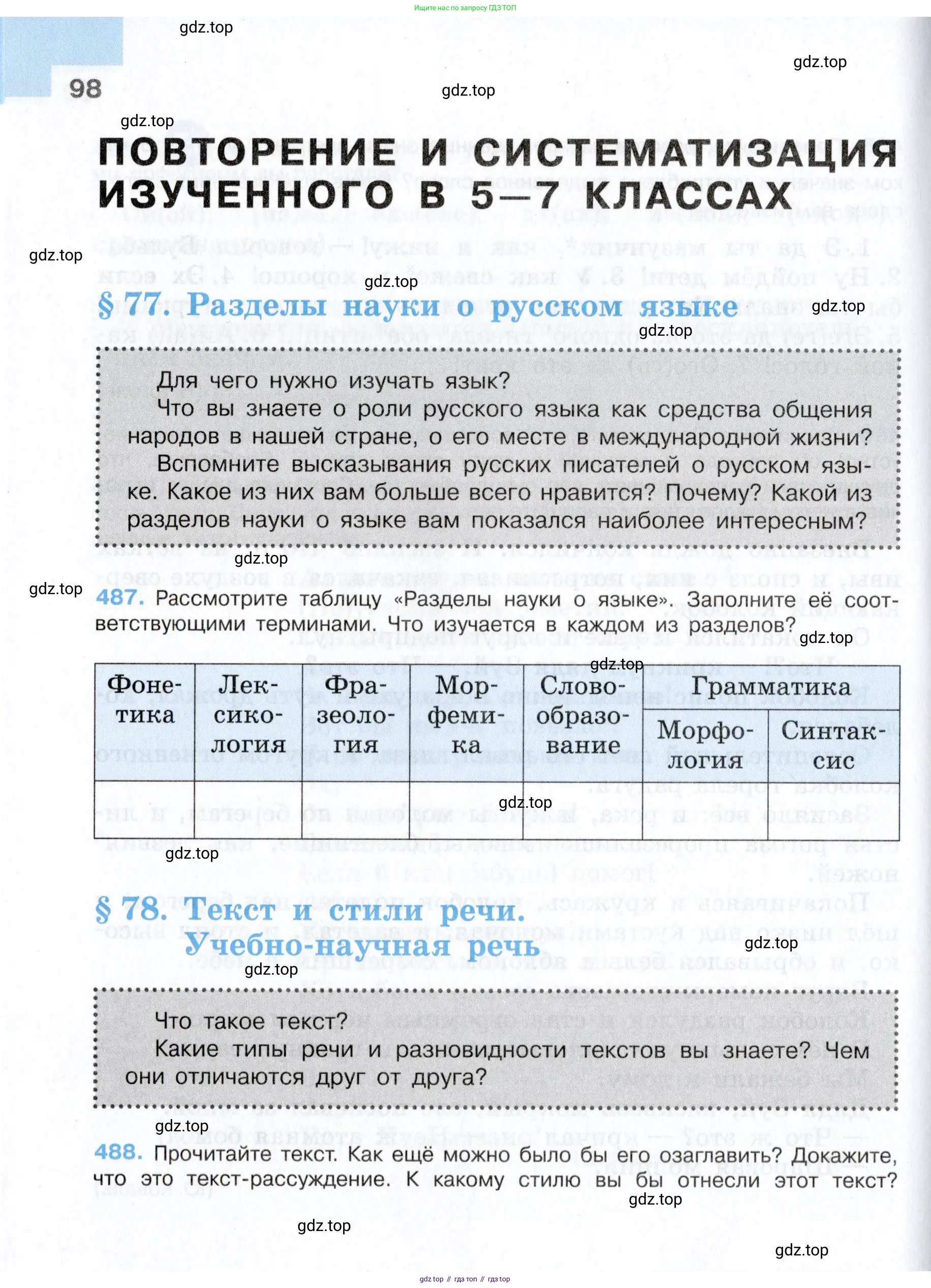Русский язык, 7 класс Учебник, авторы: Баранов Михаил Трофимович, Ладыженская Таиса Алексеевна, Тростенцова Лидия Александровна, Ладыженская Наталия Вениаминовна, Александрова Ольга Макаровна, Дейкина Алевтина Дмитриевна, Антонова Любовь Геннадиевна, Григорян Лариса Трофимовна, Кулибаба Иван Иванович, издательство Просвещение, Москва, 2023, зелёного цвета, Часть 1, страница 98