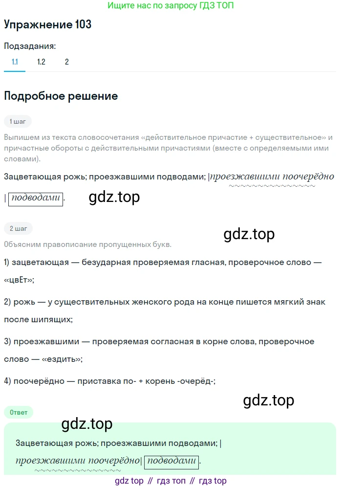 Русский язык, 7 класс Учебник, авторы: Баранов Михаил Трофимович, Ладыженская Таиса Алексеевна, Тростенцова Лидия Александровна, Ладыженская Наталия Вениаминовна, Александрова Ольга Макаровна, Дейкина Алевтина Дмитриевна, Антонова Любовь Геннадиевна, Григорян Лариса Трофимовна, Кулибаба Иван Иванович, издательство Просвещение, Москва, 2023, зелёного цвета, Часть 1, страница 65, номер 103, Решение 2019-2022