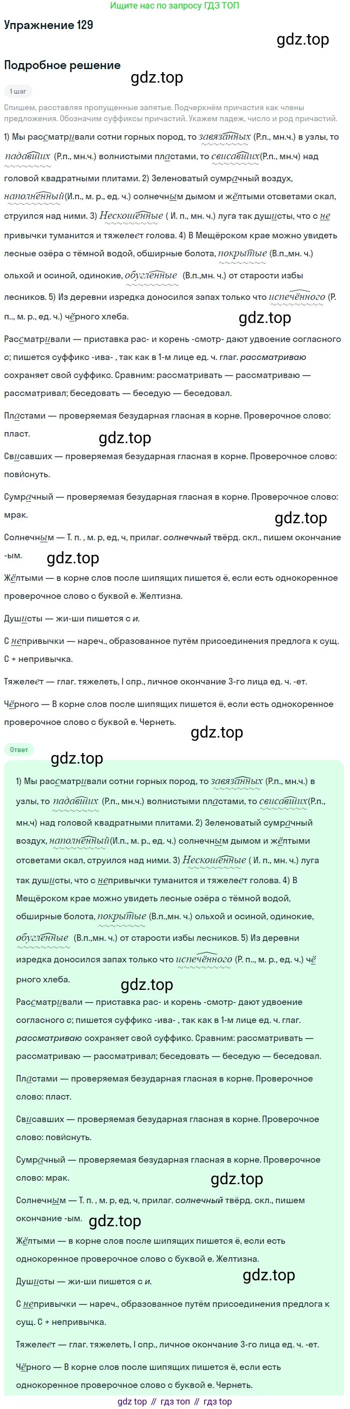 Русский язык, 7 класс Учебник, авторы: Баранов Михаил Трофимович, Ладыженская Таиса Алексеевна, Тростенцова Лидия Александровна, Ладыженская Наталия Вениаминовна, Александрова Ольга Макаровна, Дейкина Алевтина Дмитриевна, Антонова Любовь Геннадиевна, Григорян Лариса Трофимовна, Кулибаба Иван Иванович, издательство Просвещение, Москва, 2023, зелёного цвета, Часть 1, страница 78, номер 129, Решение 2019-2022