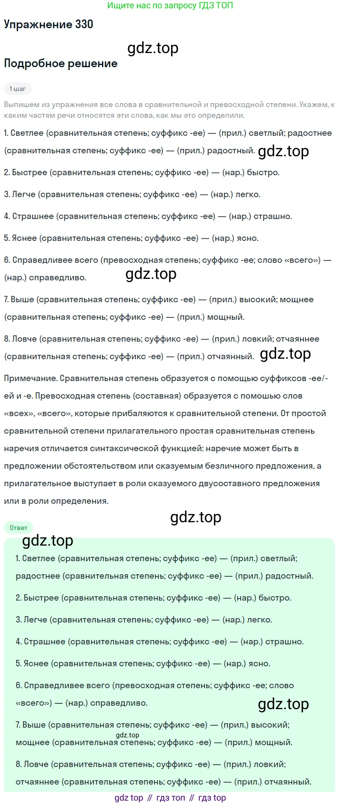 Русский язык, 7 класс Учебник, авторы: Баранов Михаил Трофимович, Ладыженская Таиса Алексеевна, Тростенцова Лидия Александровна, Ладыженская Наталия Вениаминовна, Александрова Ольга Макаровна, Дейкина Алевтина Дмитриевна, Антонова Любовь Геннадиевна, Григорян Лариса Трофимовна, Кулибаба Иван Иванович, издательство Просвещение, Москва, 2023, зелёного цвета, Часть 1, страница 192, номер 330, Решение 2019-2022
