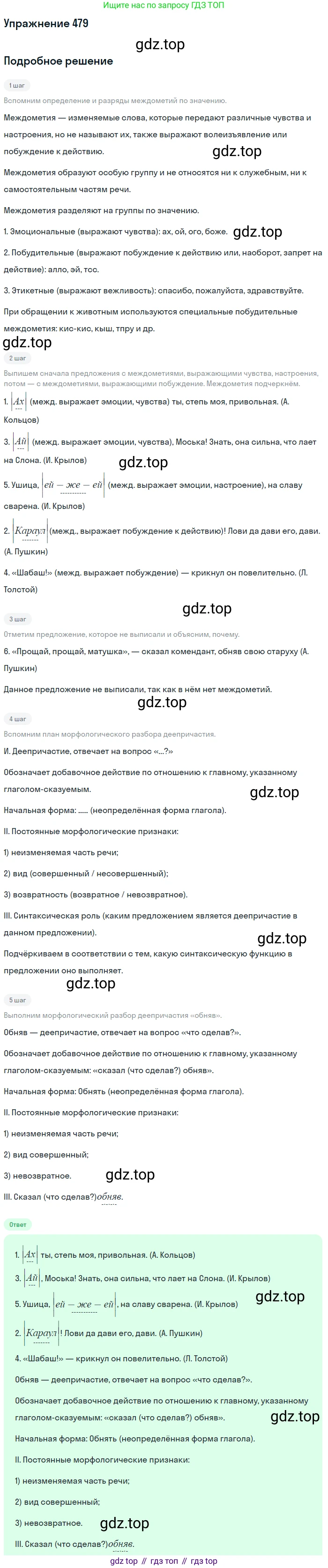 Русский язык, 7 класс Учебник, авторы: Баранов Михаил Трофимович, Ладыженская Таиса Алексеевна, Тростенцова Лидия Александровна, Ладыженская Наталия Вениаминовна, Александрова Ольга Макаровна, Дейкина Алевтина Дмитриевна, Антонова Любовь Геннадиевна, Григорян Лариса Трофимовна, Кулибаба Иван Иванович, издательство Просвещение, Москва, 2023, зелёного цвета, Часть 2, страница 65, номер 479, Решение 2019-2022