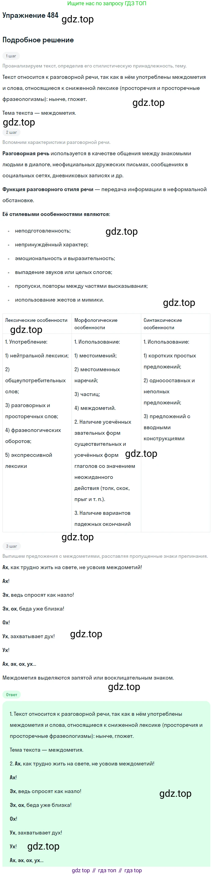 Русский язык, 7 класс Учебник, авторы: Баранов Михаил Трофимович, Ладыженская Таиса Алексеевна, Тростенцова Лидия Александровна, Ладыженская Наталия Вениаминовна, Александрова Ольга Макаровна, Дейкина Алевтина Дмитриевна, Антонова Любовь Геннадиевна, Григорян Лариса Трофимовна, Кулибаба Иван Иванович, издательство Просвещение, Москва, 2023, зелёного цвета, Часть 2, страница 67, номер 484, Решение 2019-2022