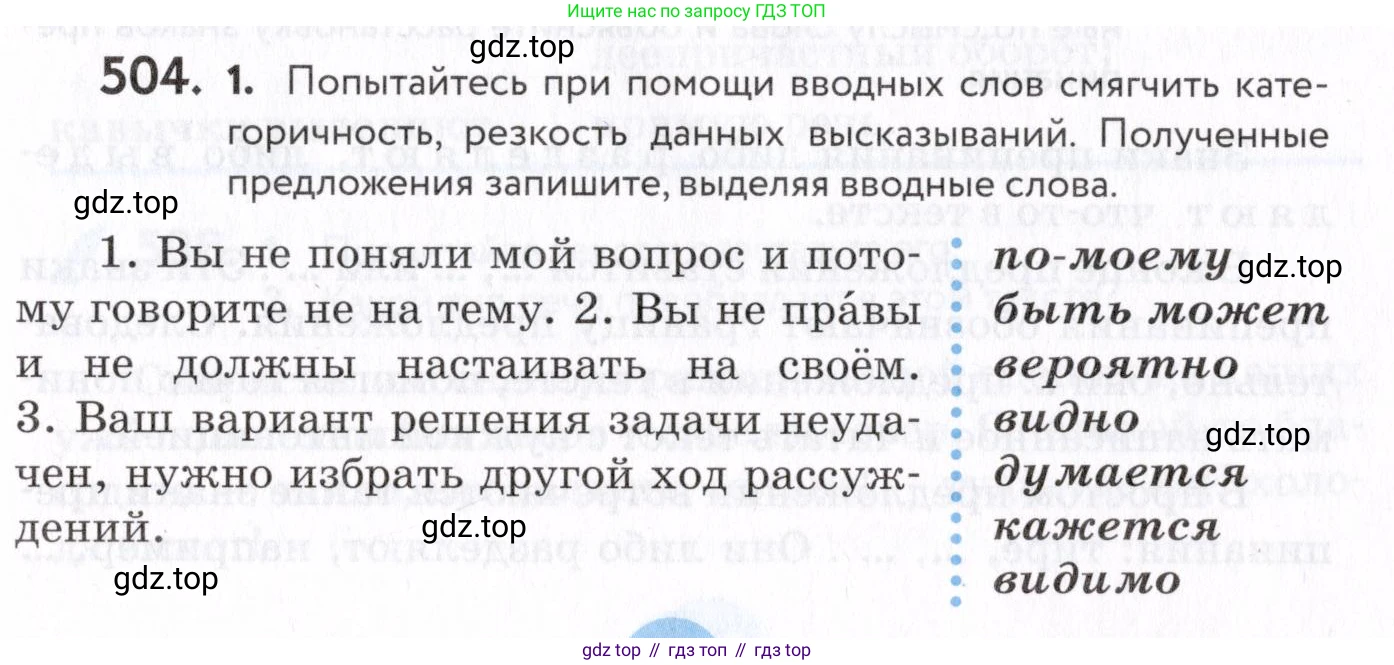 Русский язык, 7 класс Учебник, авторы: Пименова Светлана Николаевна, Еремеева Ангелина Павловна, Купалова Александра Юльевна, Лидман-Орлова Галина Кузьминична, Молодцова Светлана Николаевна, Пичугов Юрий Степанович, издательство Просвещение, Москва, 2021, белого цвета, страница 191, номер 504, Условие