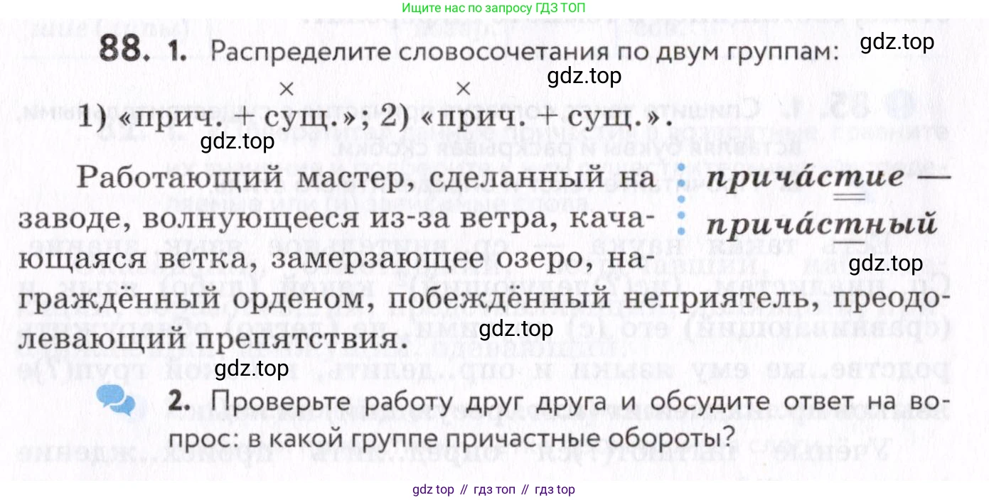 Русский язык, 7 класс Учебник, авторы: Пименова Светлана Николаевна, Еремеева Ангелина Павловна, Купалова Александра Юльевна, Лидман-Орлова Галина Кузьминична, Молодцова Светлана Николаевна, Пичугов Юрий Степанович, издательство Просвещение, Москва, 2021, белого цвета, страница 36, номер 88, Условие