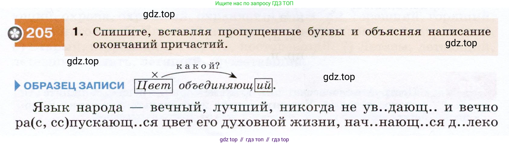 ГДЗ Русский язык, 7 класс Учебник, авторы: Разумовская Маргарита Михайловна, Львова Светлана Ивановна, Капинос Валентина Ивановна, Львов Валентин Витальевич, Сергеева Наталья Николаевна, Соловейчик Марина Сергеевна, издательство Просвещение, Москва, 2021, белого цвета, страница 74, номер 205, Условие