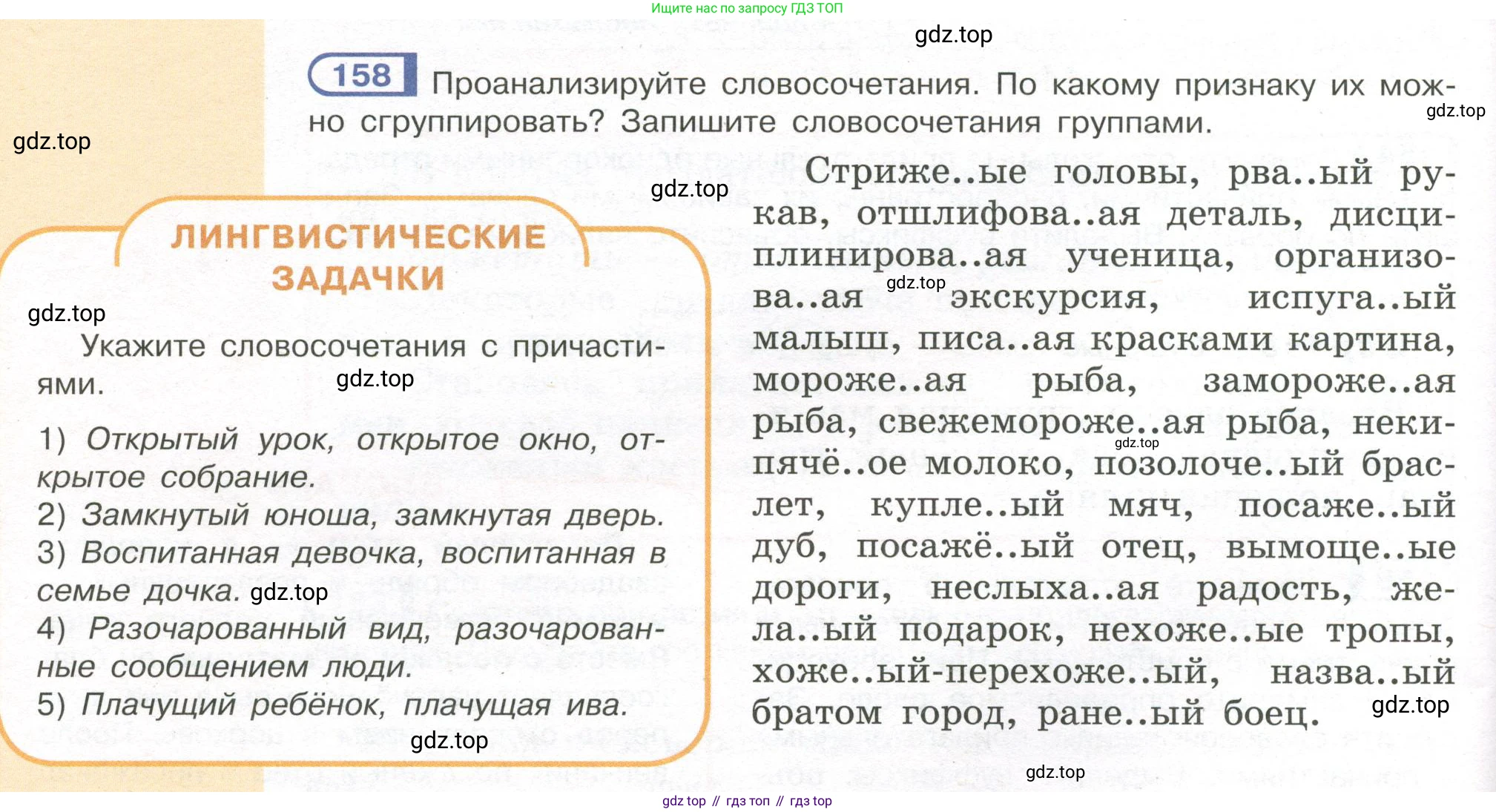 Русский язык, 7 класс Учебник, авторы: Рыбченкова Лидия Макаровна, Александрова Ольга Макаровна, Загоровская Ольга Владимировна, Нарушевич Андрей Георгиевич, Вакурова Ольга Фёдоровна, Григорьев Андрей Владимирович, Кузина Анна Николаевна, издательство Просвещение, Москва, 2019, коричневого цвета, Часть 1, страница 78, номер 158, Условие