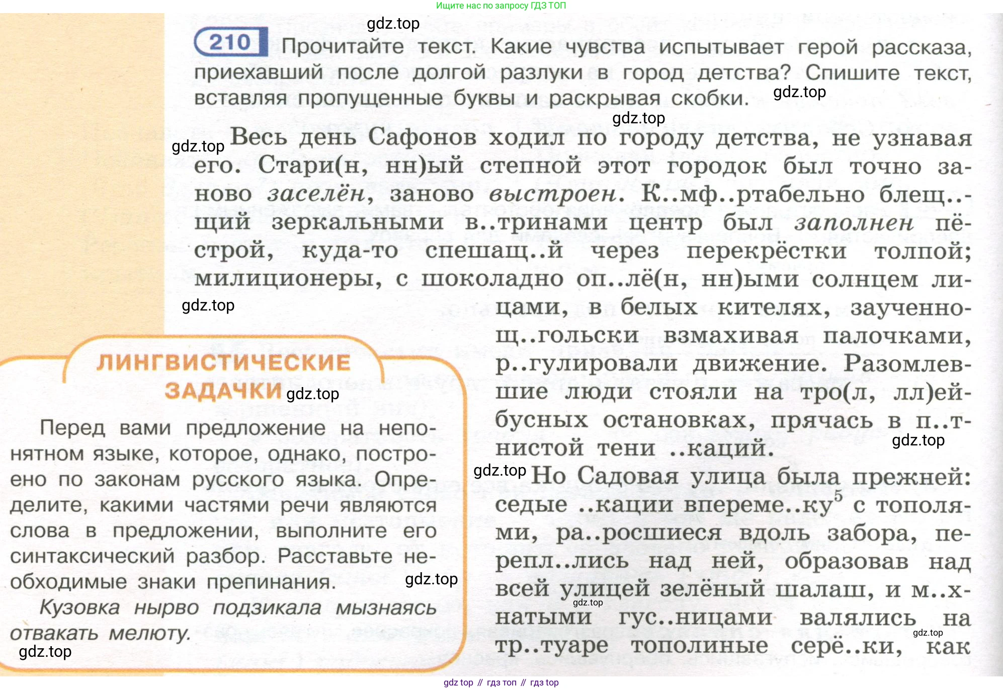 Русский язык, 7 класс Учебник, авторы: Рыбченкова Лидия Макаровна, Александрова Ольга Макаровна, Загоровская Ольга Владимировна, Нарушевич Андрей Георгиевич, Вакурова Ольга Фёдоровна, Григорьев Андрей Владимирович, Кузина Анна Николаевна, издательство Просвещение, Москва, 2019, коричневого цвета, Часть 1, страница 100, номер 210, Условие