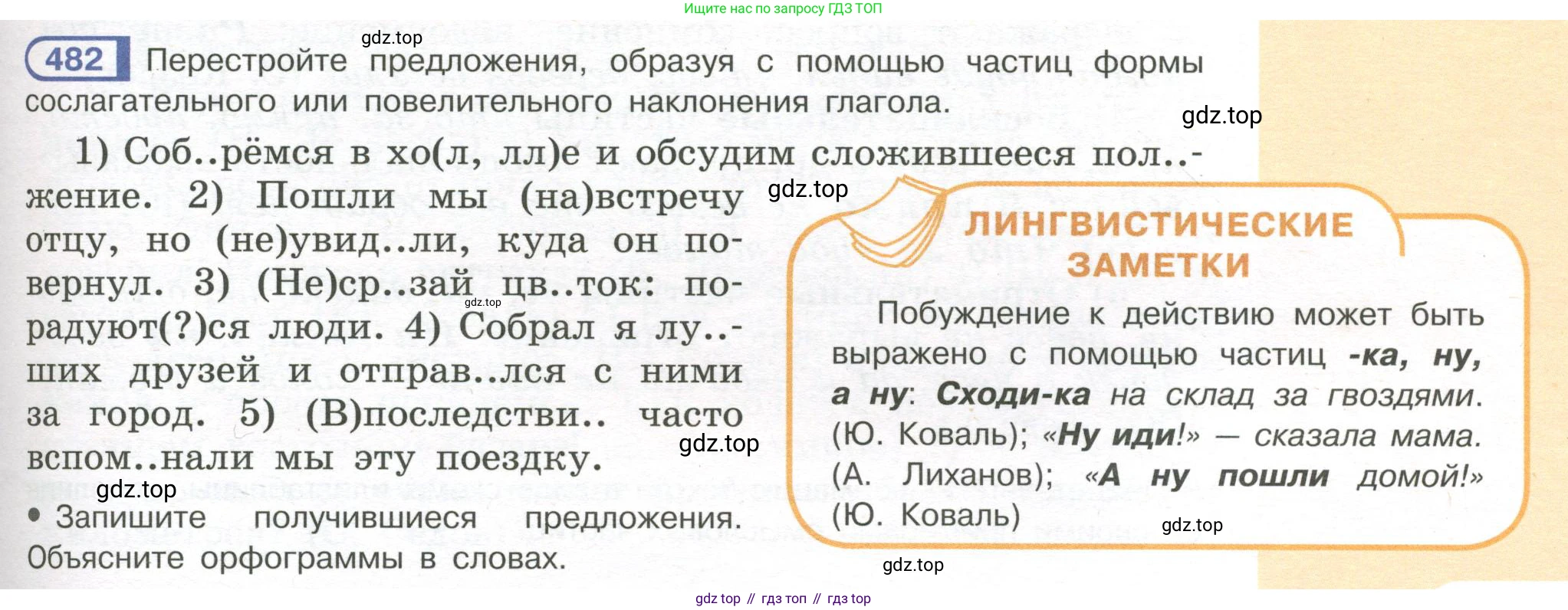 Русский язык, 7 класс Учебник, авторы: Рыбченкова Лидия Макаровна, Александрова Ольга Макаровна, Загоровская Ольга Владимировна, Нарушевич Андрей Георгиевич, Вакурова Ольга Фёдоровна, Григорьев Андрей Владимирович, Кузина Анна Николаевна, издательство Просвещение, Москва, 2019, коричневого цвета, Часть 2, страница 101, номер 482, Условие