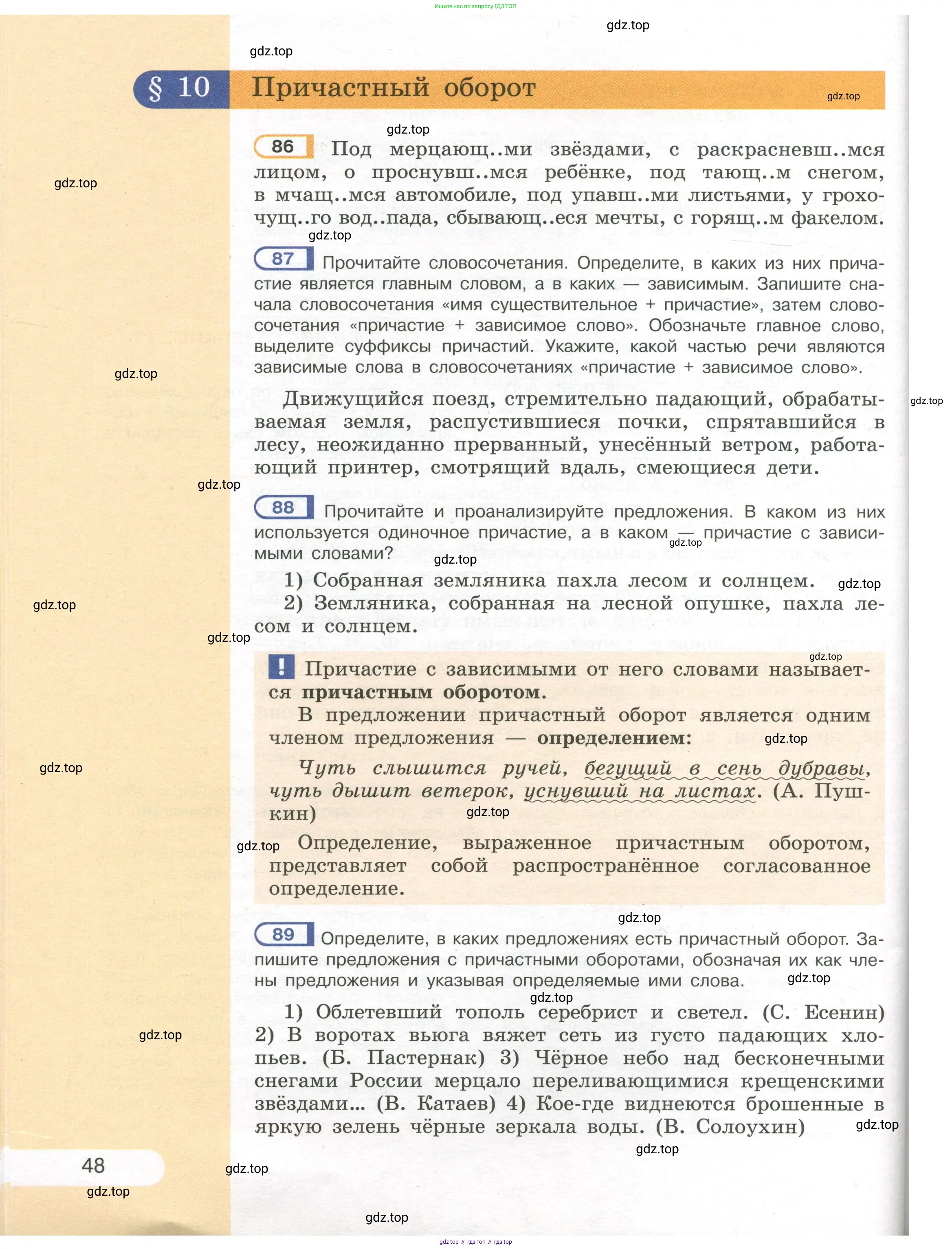 Русский язык, 7 класс Учебник, авторы: Рыбченкова Лидия Макаровна, Александрова Ольга Макаровна, Загоровская Ольга Владимировна, Нарушевич Андрей Георгиевич, Вакурова Ольга Фёдоровна, Григорьев Андрей Владимирович, Кузина Анна Николаевна, издательство Просвещение, Москва, 2019, коричневого цвета, Часть 1, страница 48