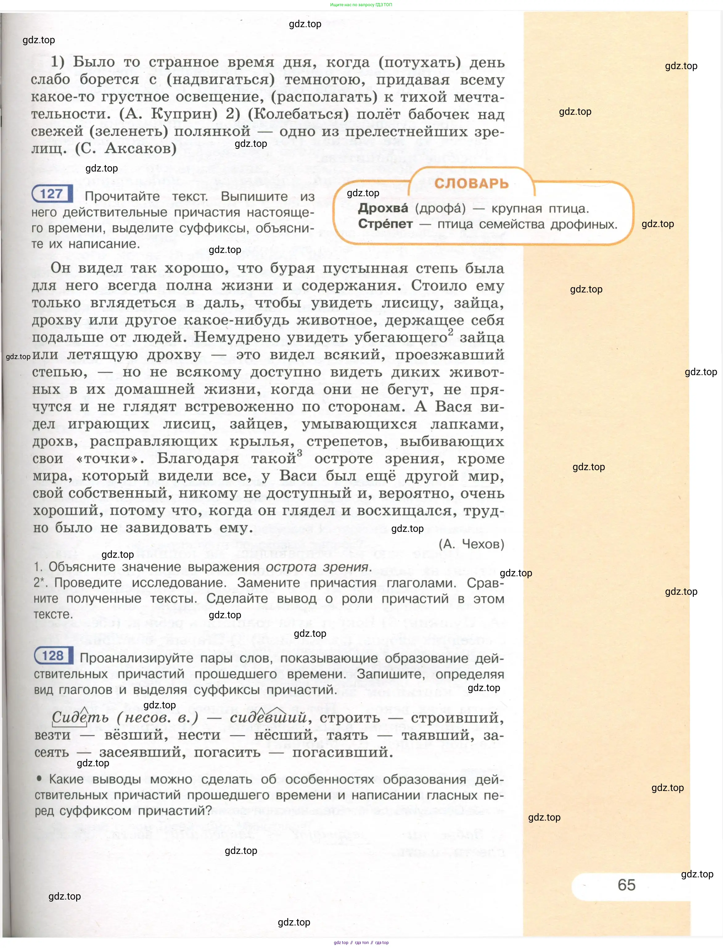 Русский язык, 7 класс Учебник, авторы: Рыбченкова Лидия Макаровна, Александрова Ольга Макаровна, Загоровская Ольга Владимировна, Нарушевич Андрей Георгиевич, Вакурова Ольга Фёдоровна, Григорьев Андрей Владимирович, Кузина Анна Николаевна, издательство Просвещение, Москва, 2019, коричневого цвета, Часть 1, страница 65