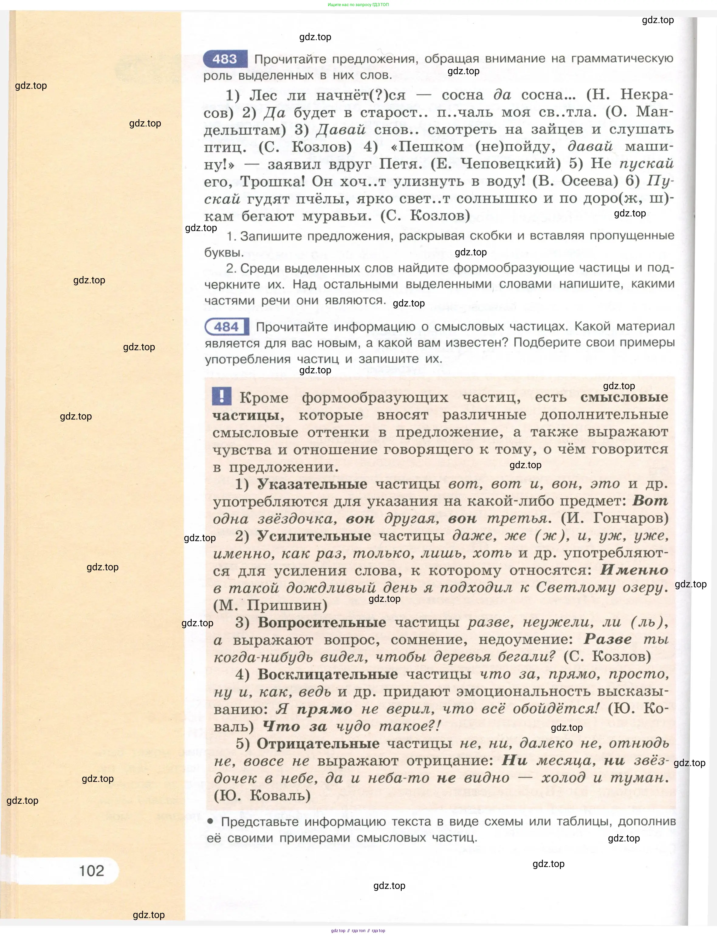 Русский язык, 7 класс Учебник, авторы: Рыбченкова Лидия Макаровна, Александрова Ольга Макаровна, Загоровская Ольга Владимировна, Нарушевич Андрей Георгиевич, Вакурова Ольга Фёдоровна, Григорьев Андрей Владимирович, Кузина Анна Николаевна, издательство Просвещение, Москва, 2019, коричневого цвета, Часть 1, страница 102