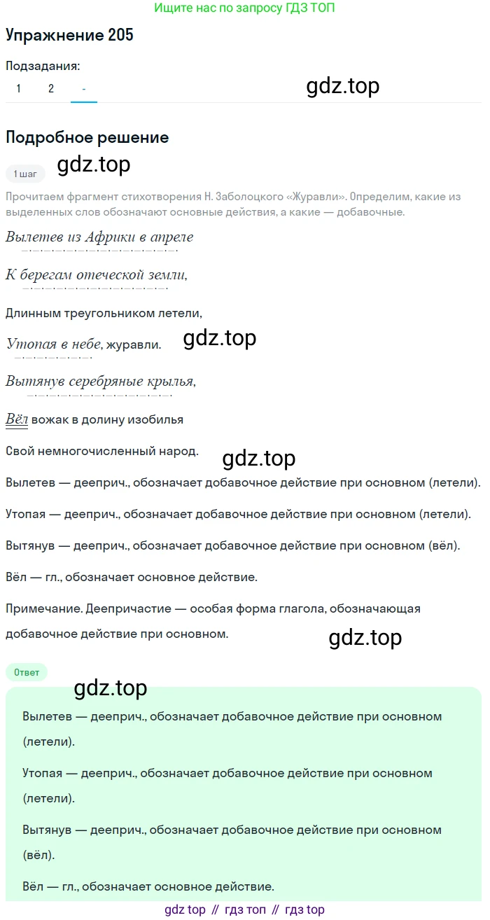 Русский язык, 7 класс Учебник, авторы: Рыбченкова Лидия Макаровна, Александрова Ольга Макаровна, Загоровская Ольга Владимировна, Нарушевич Андрей Георгиевич, Вакурова Ольга Фёдоровна, Григорьев Андрей Владимирович, Кузина Анна Николаевна, издательство Просвещение, Москва, 2019, коричневого цвета, Часть 1, страница 98, номер 205, Решение 1