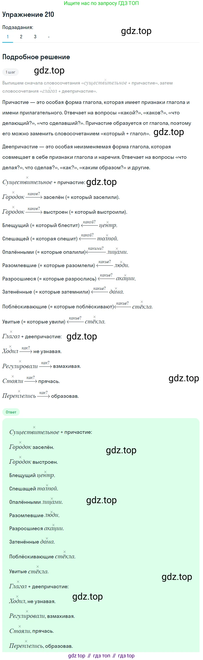 Русский язык, 7 класс Учебник, авторы: Рыбченкова Лидия Макаровна, Александрова Ольга Макаровна, Загоровская Ольга Владимировна, Нарушевич Андрей Георгиевич, Вакурова Ольга Фёдоровна, Григорьев Андрей Владимирович, Кузина Анна Николаевна, издательство Просвещение, Москва, 2019, коричневого цвета, Часть 1, страница 100, номер 210, Решение 1 (продолжение 2)