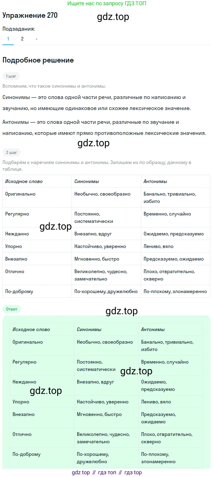 Русский язык, 7 класс Учебник, авторы: Рыбченкова Лидия Макаровна, Александрова Ольга Макаровна, Загоровская Ольга Владимировна, Нарушевич Андрей Георгиевич, Вакурова Ольга Фёдоровна, Григорьев Андрей Владимирович, Кузина Анна Николаевна, издательство Просвещение, Москва, 2019, коричневого цвета, Часть 2, страница 5, номер 270, Решение 1