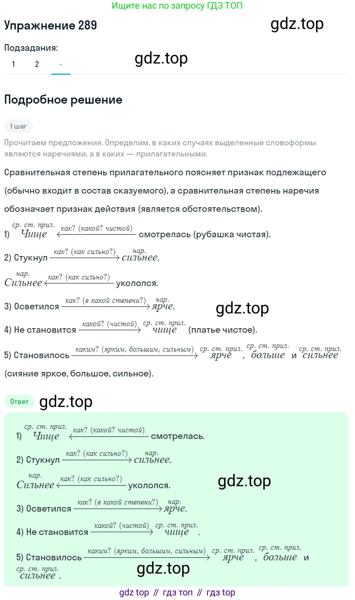 Русский язык, 7 класс Учебник, авторы: Рыбченкова Лидия Макаровна, Александрова Ольга Макаровна, Загоровская Ольга Владимировна, Нарушевич Андрей Георгиевич, Вакурова Ольга Фёдоровна, Григорьев Андрей Владимирович, Кузина Анна Николаевна, издательство Просвещение, Москва, 2019, коричневого цвета, Часть 2, страница 12, номер 289, Решение 1