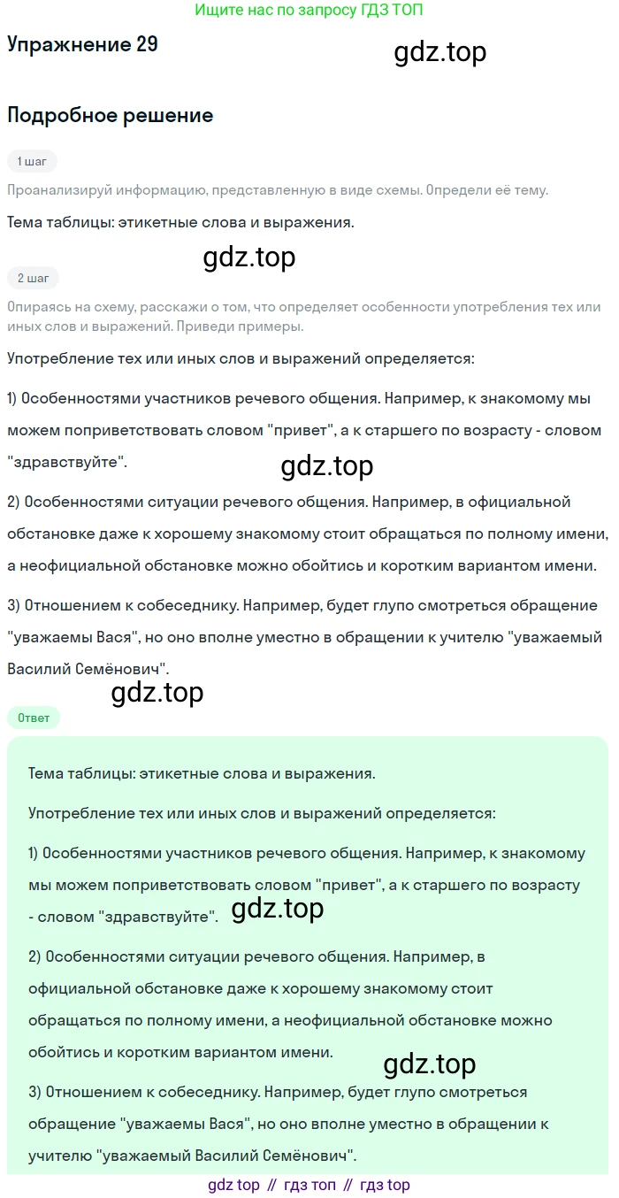 Русский язык, 7 класс Учебник, авторы: Рыбченкова Лидия Макаровна, Александрова Ольга Макаровна, Загоровская Ольга Владимировна, Нарушевич Андрей Георгиевич, Вакурова Ольга Фёдоровна, Григорьев Андрей Владимирович, Кузина Анна Николаевна, издательство Просвещение, Москва, 2019, коричневого цвета, Часть 1, страница 18, номер 29, Решение 1