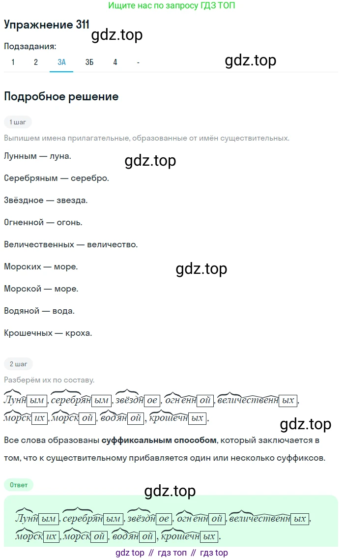 Русский язык, 7 класс Учебник, авторы: Рыбченкова Лидия Макаровна, Александрова Ольга Макаровна, Загоровская Ольга Владимировна, Нарушевич Андрей Георгиевич, Вакурова Ольга Фёдоровна, Григорьев Андрей Владимирович, Кузина Анна Николаевна, издательство Просвещение, Москва, 2019, коричневого цвета, Часть 2, страница 24, номер 311, Решение 1 (продолжение 4)