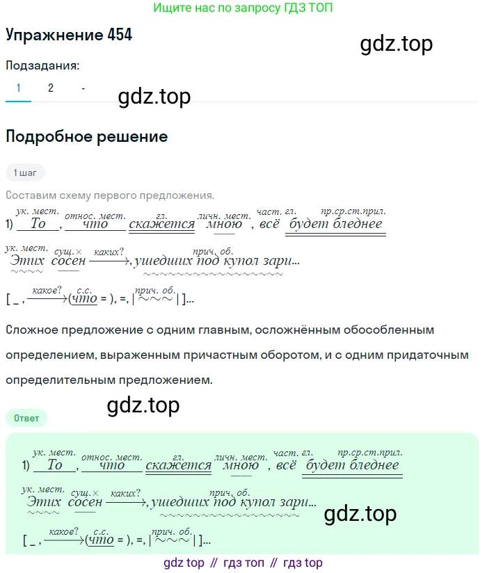 Русский язык, 7 класс Учебник, авторы: Рыбченкова Лидия Макаровна, Александрова Ольга Макаровна, Загоровская Ольга Владимировна, Нарушевич Андрей Георгиевич, Вакурова Ольга Фёдоровна, Григорьев Андрей Владимирович, Кузина Анна Николаевна, издательство Просвещение, Москва, 2019, коричневого цвета, Часть 2, страница 86, номер 454, Решение 1 (продолжение 2)