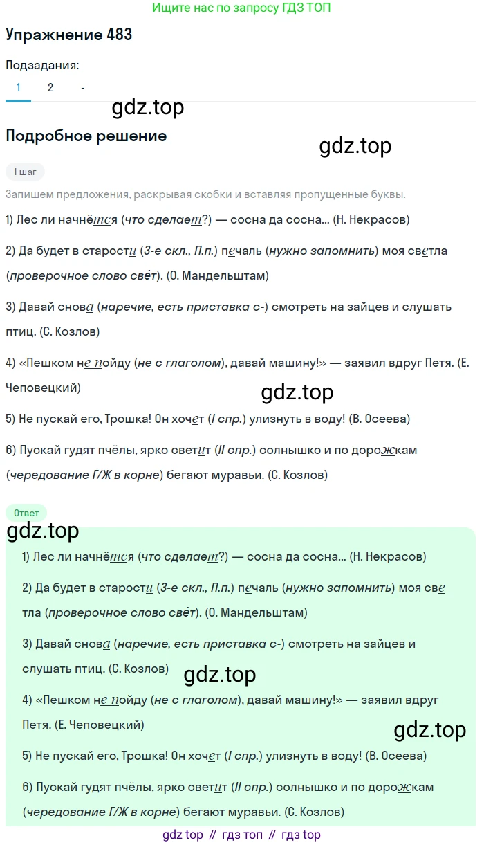 Русский язык, 7 класс Учебник, авторы: Рыбченкова Лидия Макаровна, Александрова Ольга Макаровна, Загоровская Ольга Владимировна, Нарушевич Андрей Георгиевич, Вакурова Ольга Фёдоровна, Григорьев Андрей Владимирович, Кузина Анна Николаевна, издательство Просвещение, Москва, 2019, коричневого цвета, Часть 2, страница 102, номер 483, Решение 1 (продолжение 2)