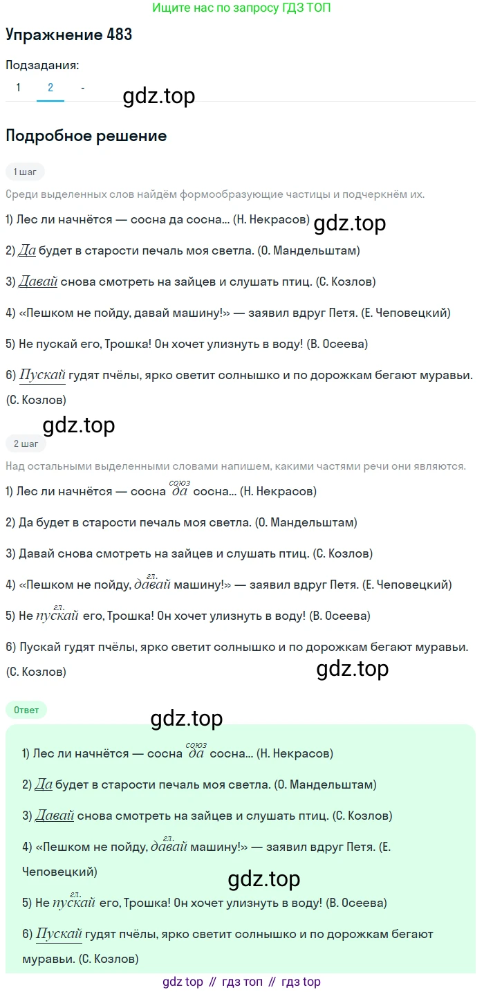 Русский язык, 7 класс Учебник, авторы: Рыбченкова Лидия Макаровна, Александрова Ольга Макаровна, Загоровская Ольга Владимировна, Нарушевич Андрей Георгиевич, Вакурова Ольга Фёдоровна, Григорьев Андрей Владимирович, Кузина Анна Николаевна, издательство Просвещение, Москва, 2019, коричневого цвета, Часть 2, страница 102, номер 483, Решение 1 (продолжение 3)