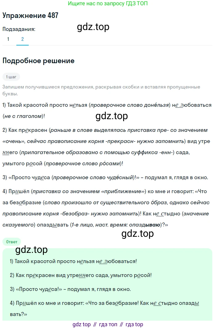 Русский язык, 7 класс Учебник, авторы: Рыбченкова Лидия Макаровна, Александрова Ольга Макаровна, Загоровская Ольга Владимировна, Нарушевич Андрей Георгиевич, Вакурова Ольга Фёдоровна, Григорьев Андрей Владимирович, Кузина Анна Николаевна, издательство Просвещение, Москва, 2019, коричневого цвета, Часть 2, страница 104, номер 487, Решение 1 (продолжение 2)