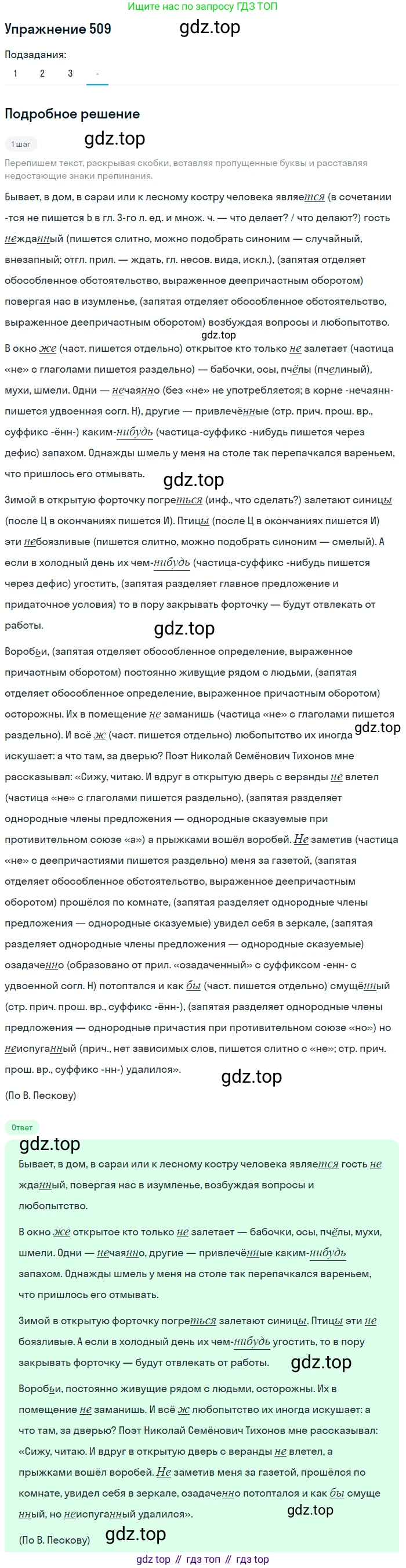 Русский язык, 7 класс Учебник, авторы: Рыбченкова Лидия Макаровна, Александрова Ольга Макаровна, Загоровская Ольга Владимировна, Нарушевич Андрей Георгиевич, Вакурова Ольга Фёдоровна, Григорьев Андрей Владимирович, Кузина Анна Николаевна, издательство Просвещение, Москва, 2019, коричневого цвета, Часть 2, страница 113, номер 509, Решение 1