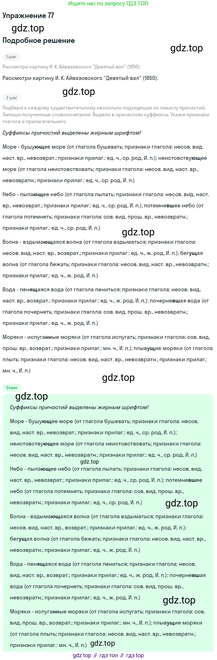 Русский язык, 7 класс Учебник, авторы: Рыбченкова Лидия Макаровна, Александрова Ольга Макаровна, Загоровская Ольга Владимировна, Нарушевич Андрей Георгиевич, Вакурова Ольга Фёдоровна, Григорьев Андрей Владимирович, Кузина Анна Николаевна, издательство Просвещение, Москва, 2019, коричневого цвета, Часть 1, страница 44, номер 77, Решение 1