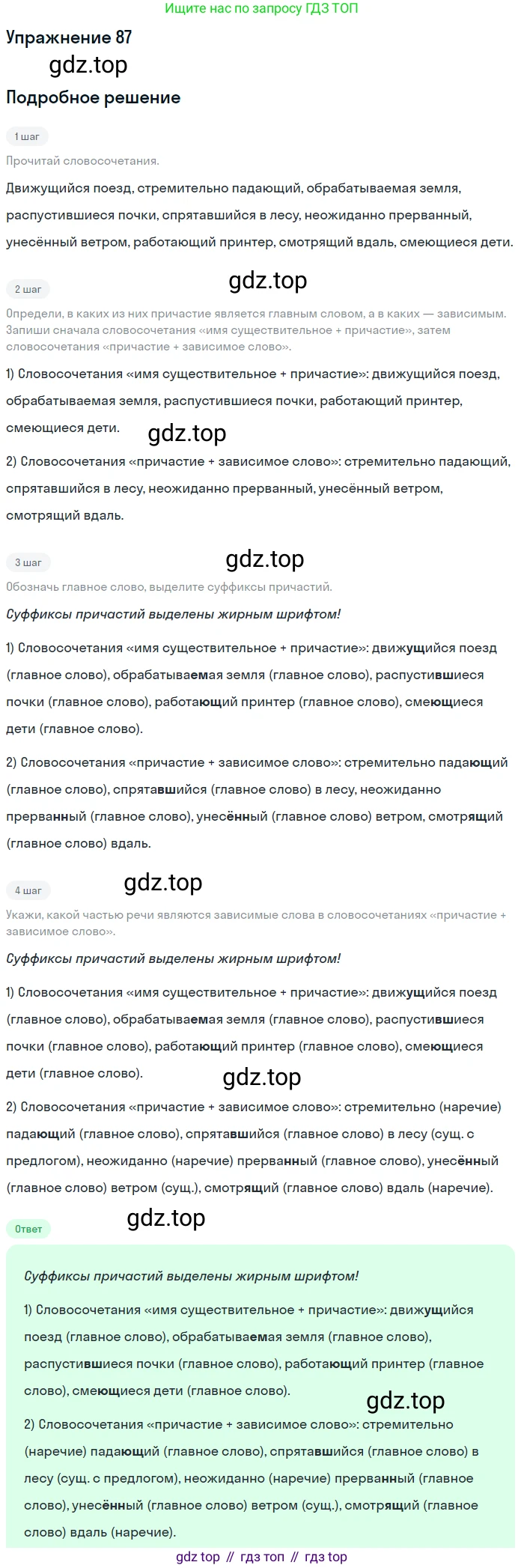 Русский язык, 7 класс Учебник, авторы: Рыбченкова Лидия Макаровна, Александрова Ольга Макаровна, Загоровская Ольга Владимировна, Нарушевич Андрей Георгиевич, Вакурова Ольга Фёдоровна, Григорьев Андрей Владимирович, Кузина Анна Николаевна, издательство Просвещение, Москва, 2019, коричневого цвета, Часть 1, страница 48, номер 87, Решение 1