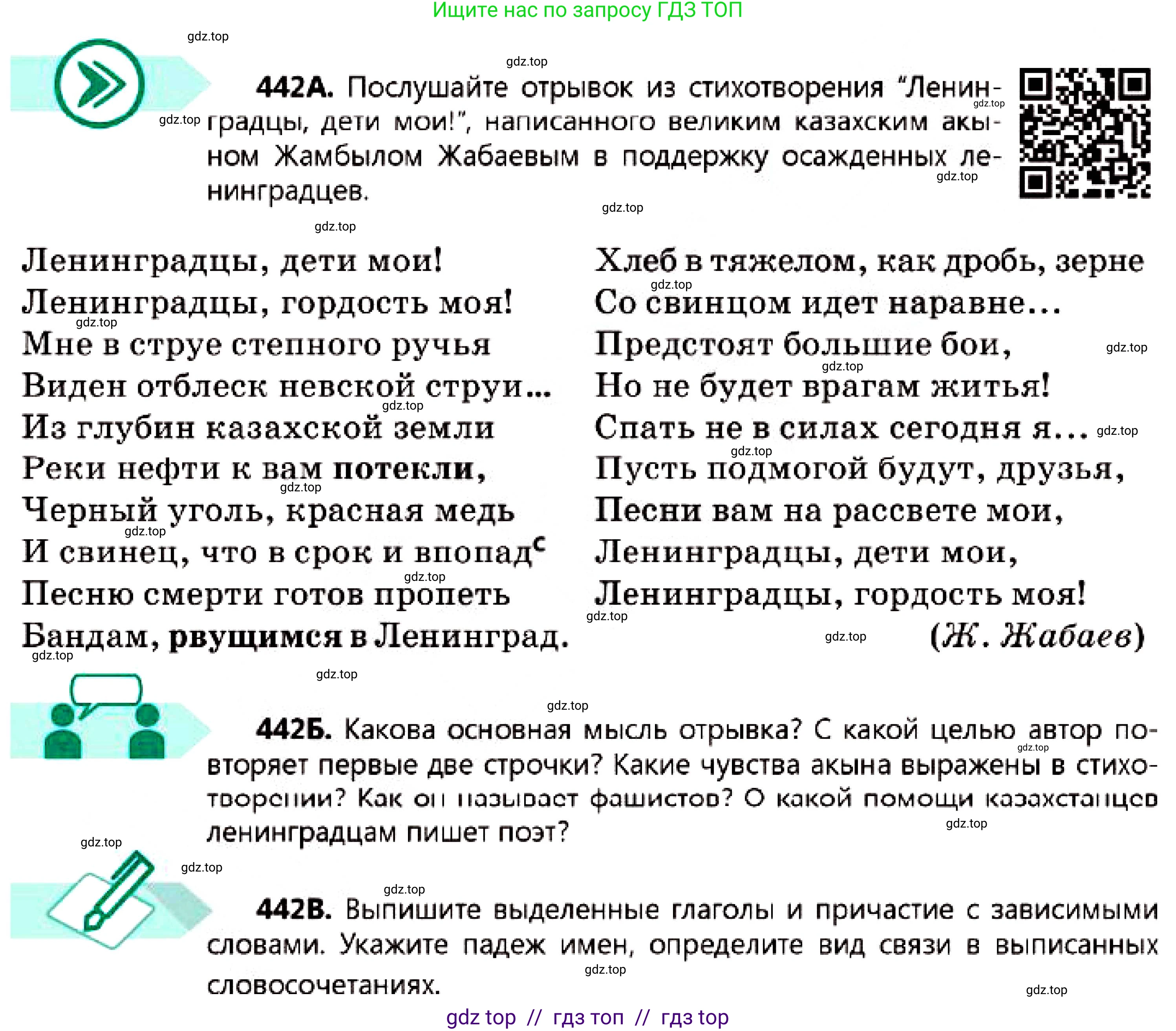 Русский язык, 7 класс Учебник, авторы: Сабитова Зинаида Какбаевна, Скляренко Ксения Сергеевна, Дюсенова Динара Сагимжановна, Жанкидирова Гульжан Токтарбековна, издательство Мектеп, Алматы, 2025, страница 241, номер 442, Условие