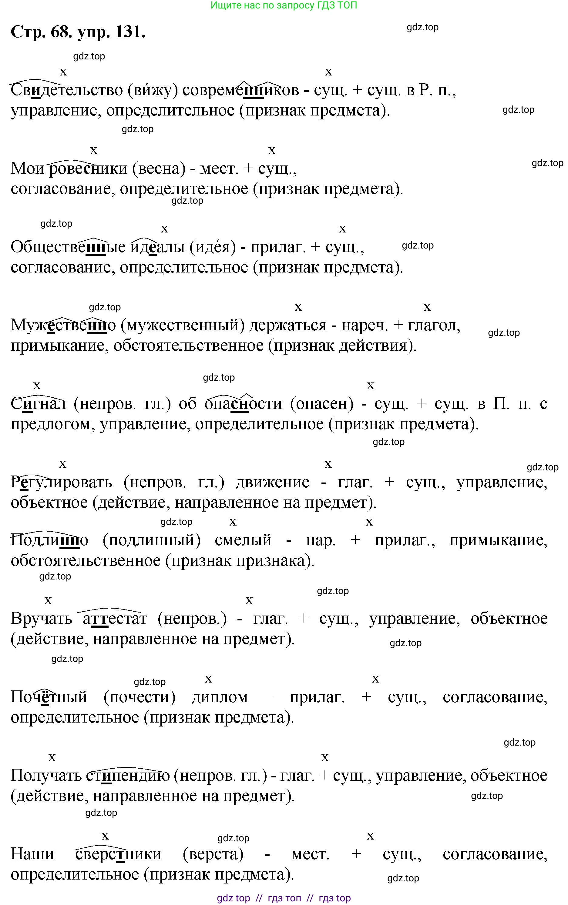 Русский язык, 8 класс Учебник, авторы: Бархударов Степан Григорьевич, Крючков Сергей Ефимович, Максимов Леонард Юрьевич, Чешко Лев Антонович, Николина Наталия Анатольевна, Мишина Клара Ивановна, Текучева Ирина Викторовна, Курцева Зоя Ивановна, Комиссарова Людмила Юрьевна, издательство Просвещение, Москва, 2023, зелёного цвета, страница 68, номер 131, Решение 1 (2024-2027)