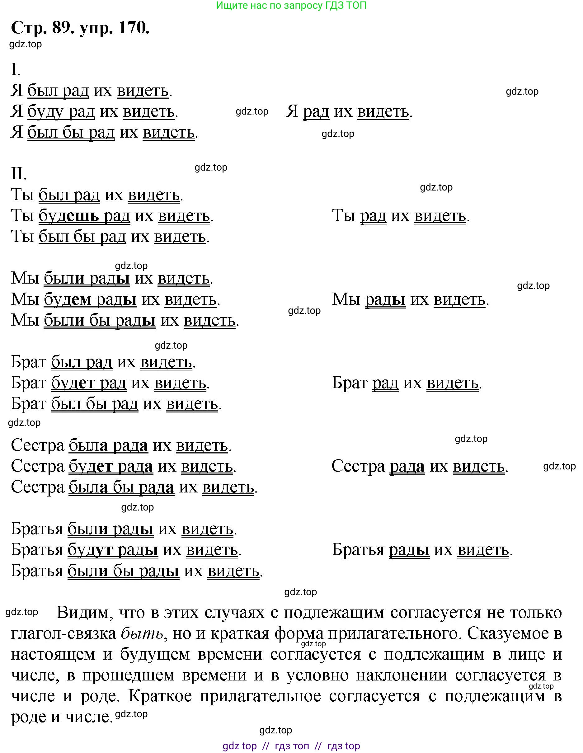 Русский язык, 8 класс Учебник, авторы: Бархударов Степан Григорьевич, Крючков Сергей Ефимович, Максимов Леонард Юрьевич, Чешко Лев Антонович, Николина Наталия Анатольевна, Мишина Клара Ивановна, Текучева Ирина Викторовна, Курцева Зоя Ивановна, Комиссарова Людмила Юрьевна, издательство Просвещение, Москва, 2023, зелёного цвета, страница 89, номер 170, Решение 1 (2024-2027)