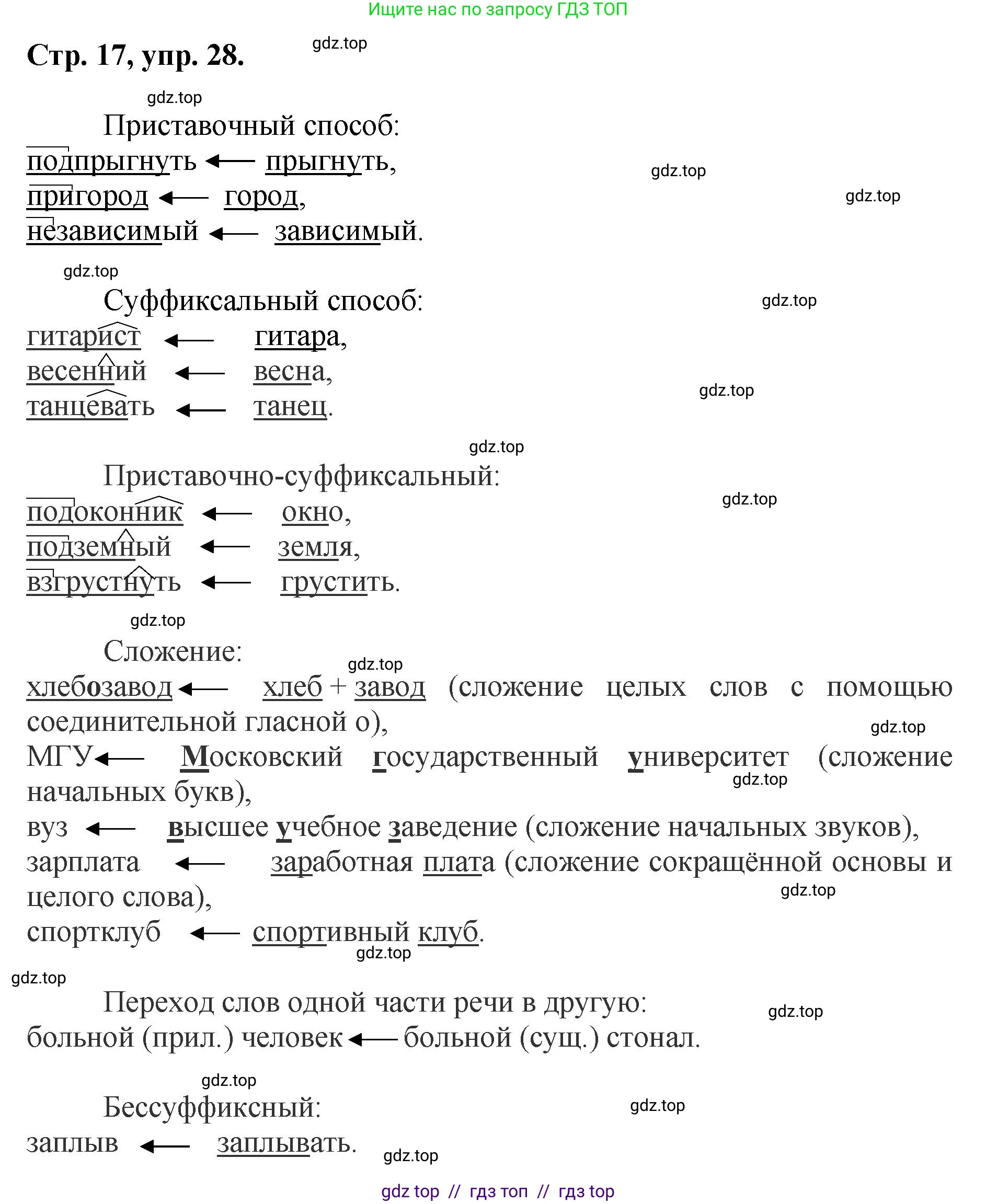 Русский язык, 8 класс Учебник, авторы: Бархударов Степан Григорьевич, Крючков Сергей Ефимович, Максимов Леонард Юрьевич, Чешко Лев Антонович, Николина Наталия Анатольевна, Мишина Клара Ивановна, Текучева Ирина Викторовна, Курцева Зоя Ивановна, Комиссарова Людмила Юрьевна, издательство Просвещение, Москва, 2023, зелёного цвета, страница 17, номер 28, Решение 1 (2024-2027)