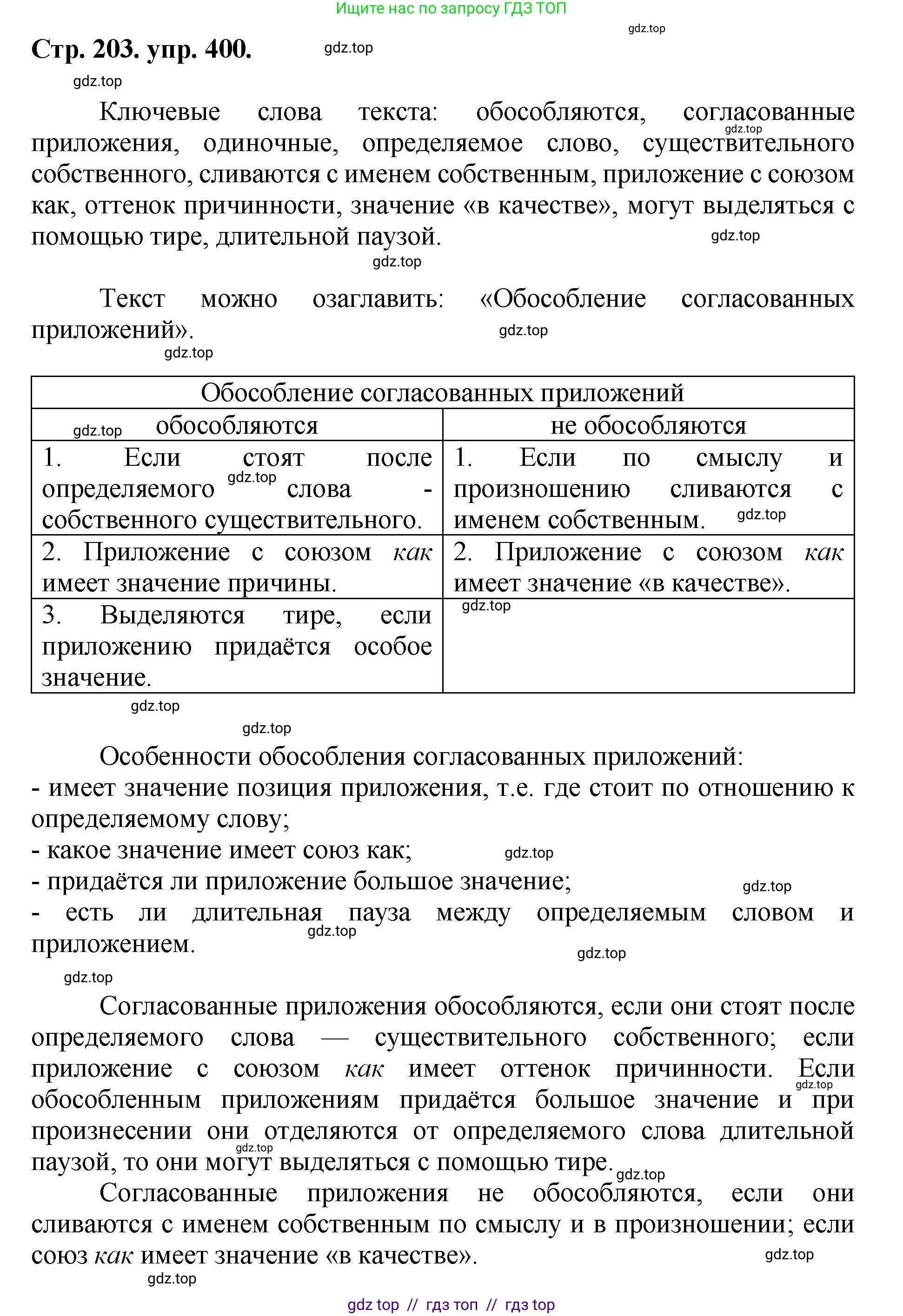 Русский язык, 8 класс Учебник, авторы: Бархударов Степан Григорьевич, Крючков Сергей Ефимович, Максимов Леонард Юрьевич, Чешко Лев Антонович, Николина Наталия Анатольевна, Мишина Клара Ивановна, Текучева Ирина Викторовна, Курцева Зоя Ивановна, Комиссарова Людмила Юрьевна, издательство Просвещение, Москва, 2023, зелёного цвета, страница 203, номер 400, Решение 1 (2024-2027)