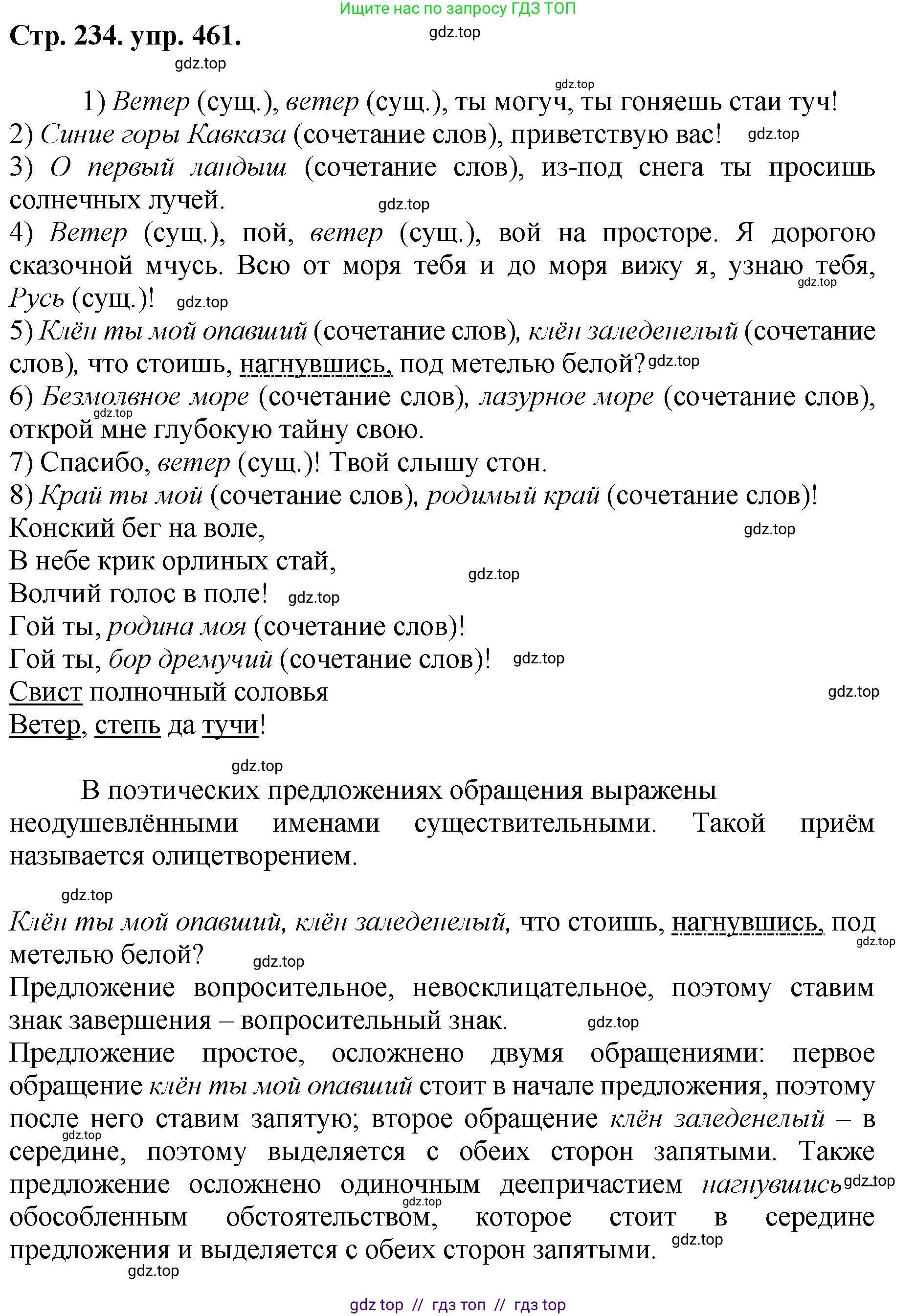 Русский язык, 8 класс Учебник, авторы: Бархударов Степан Григорьевич, Крючков Сергей Ефимович, Максимов Леонард Юрьевич, Чешко Лев Антонович, Николина Наталия Анатольевна, Мишина Клара Ивановна, Текучева Ирина Викторовна, Курцева Зоя Ивановна, Комиссарова Людмила Юрьевна, издательство Просвещение, Москва, 2023, зелёного цвета, страница 234, номер 461, Решение 1 (2024-2027)