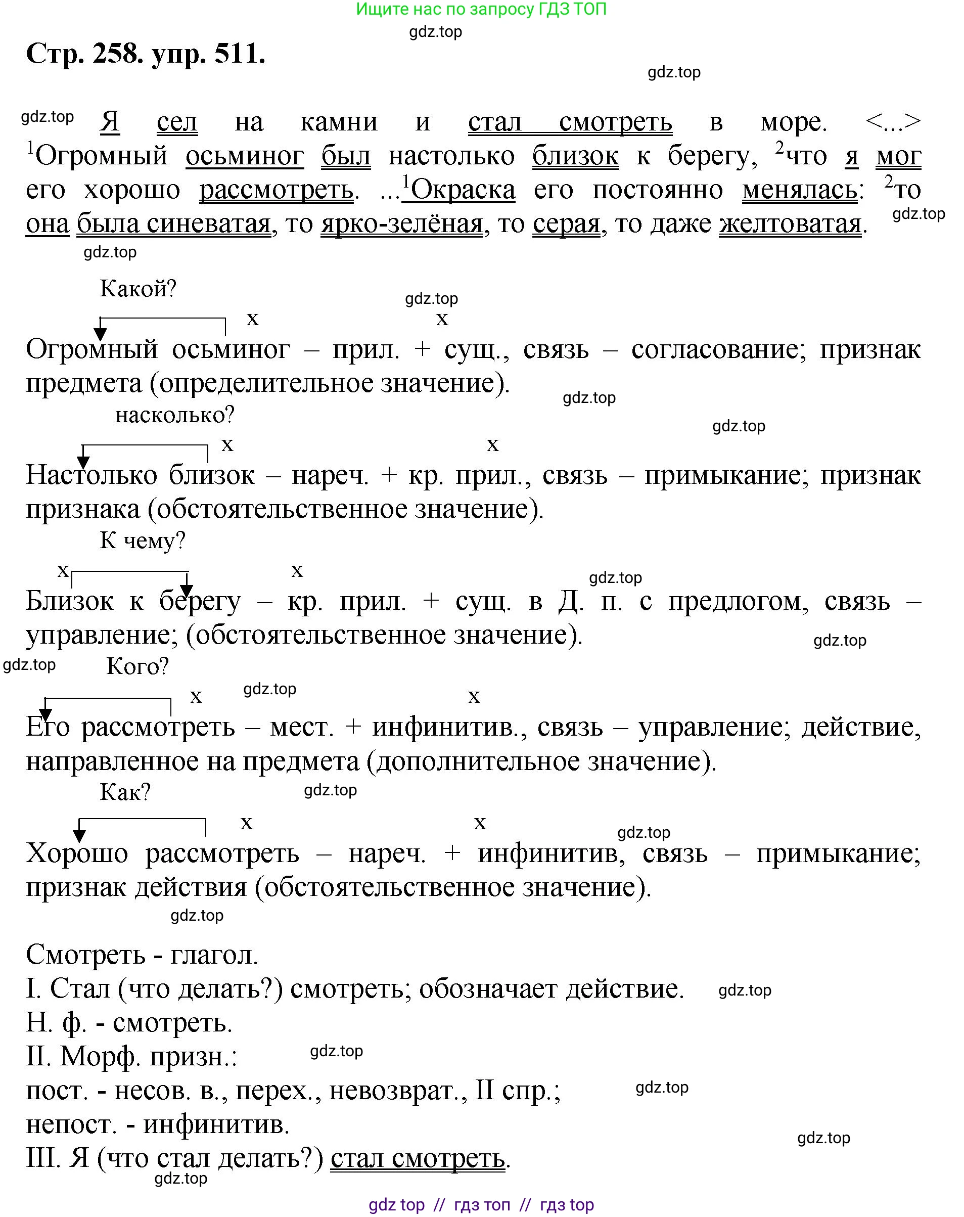 Русский язык, 8 класс Учебник, авторы: Бархударов Степан Григорьевич, Крючков Сергей Ефимович, Максимов Леонард Юрьевич, Чешко Лев Антонович, Николина Наталия Анатольевна, Мишина Клара Ивановна, Текучева Ирина Викторовна, Курцева Зоя Ивановна, Комиссарова Людмила Юрьевна, издательство Просвещение, Москва, 2023, зелёного цвета, страница 258, номер 511, Решение 1 (2024-2027)