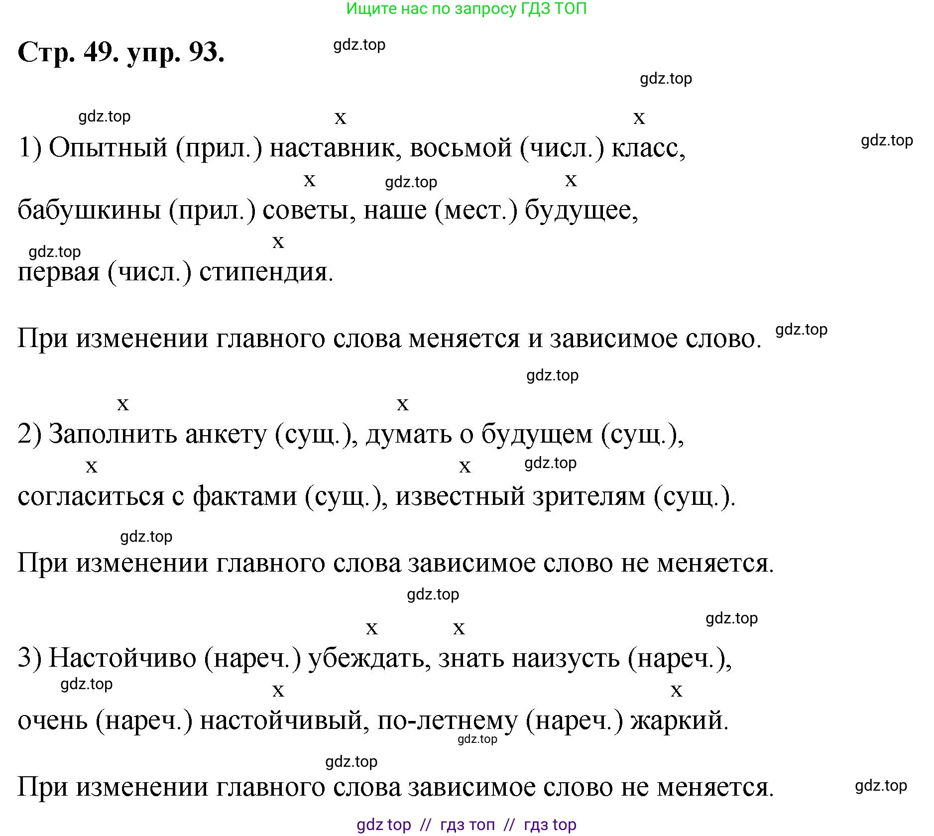 Русский язык, 8 класс Учебник, авторы: Бархударов Степан Григорьевич, Крючков Сергей Ефимович, Максимов Леонард Юрьевич, Чешко Лев Антонович, Николина Наталия Анатольевна, Мишина Клара Ивановна, Текучева Ирина Викторовна, Курцева Зоя Ивановна, Комиссарова Людмила Юрьевна, издательство Просвещение, Москва, 2023, зелёного цвета, страница 49, номер 93, Решение 1 (2024-2027)