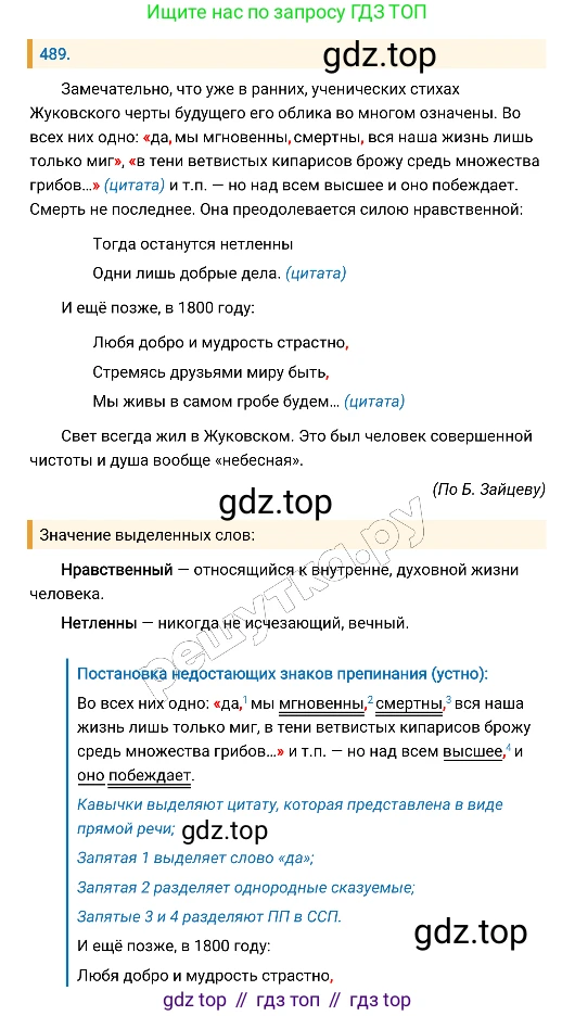 Русский язык, 8 класс Учебник, авторы: Бархударов Степан Григорьевич, Крючков Сергей Ефимович, Максимов Леонард Юрьевич, Чешко Лев Антонович, Николина Наталия Анатольевна, Мишина Клара Ивановна, Текучева Ирина Викторовна, Курцева Зоя Ивановна, Комиссарова Людмила Юрьевна, издательство Просвещение, Москва, 2023, зелёного цвета, страница 246, номер 489, Решение 4 (2019-2022)