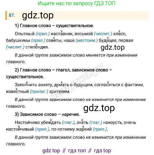 Русский язык, 8 класс Учебник, авторы: Бархударов Степан Григорьевич, Крючков Сергей Ефимович, Максимов Леонард Юрьевич, Чешко Лев Антонович, Николина Наталия Анатольевна, Мишина Клара Ивановна, Текучева Ирина Викторовна, Курцева Зоя Ивановна, Комиссарова Людмила Юрьевна, издательство Просвещение, Москва, 2023, зелёного цвета, страница 46, номер 87, Решение 4 (2019-2022)