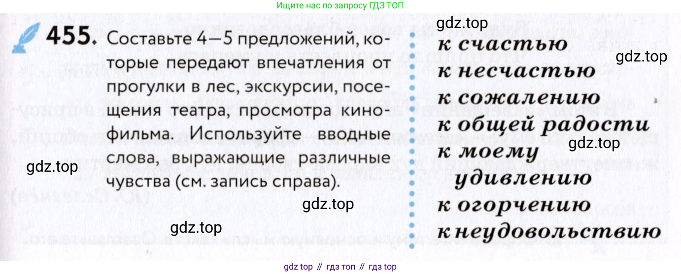 ГДЗ Русский язык, 8 класс Учебник, авторы: Пичугов Юрий Степанович, Еремеева Ангелина Павловна, Купалова Александра Юльевна, Леденёва В В, Лидман-Орлова Галина Кузьминична, Молодцова Светлана Николаевна, Пахнова Т М, Пименова Светлана Николаевна, Талалаева Л Ф, Фоминых Б И, издательство Просвещение, Москва, 2021, белого цвета, страница 207, номер 455, Условие