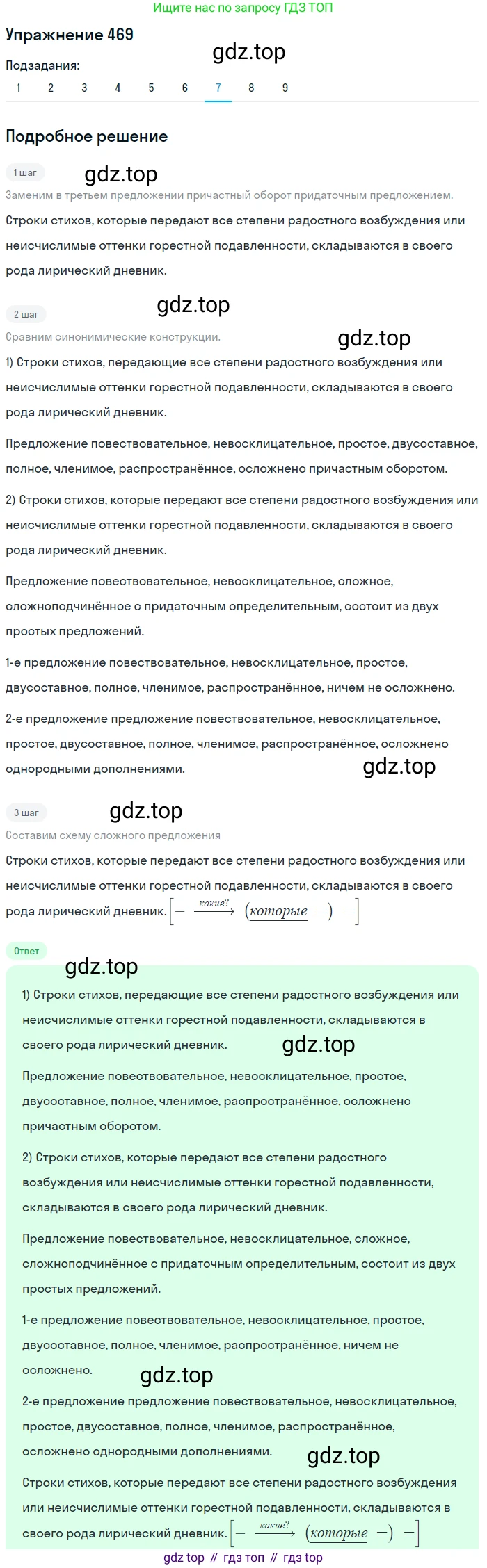ГДЗ Русский язык, 8 класс Учебник, авторы: Пичугов Юрий Степанович, Еремеева Ангелина Павловна, Купалова Александра Юльевна, Леденёва В В, Лидман-Орлова Галина Кузьминична, Молодцова Светлана Николаевна, Пахнова Т М, Пименова Светлана Николаевна, Талалаева Л Ф, Фоминых Б И, издательство Просвещение, Москва, 2021, белого цвета, страница 215, номер 469, Решение 2 (продолжение 7)