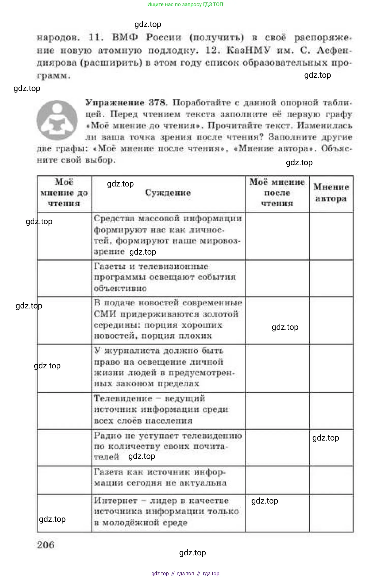 Русский язык, 9 класс Учебник, авторы: Кульгильдинова Тулебике Алимжановна, Кажигалиева Гульмира Абзалхановна, Багдашкина Ирина Васильевна, издательство Атамұра, Алматы, 2019, жёлтого цвета, страница 206