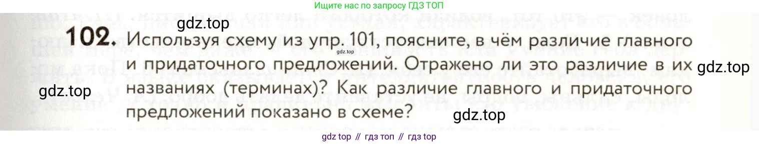 ГДЗ Русский язык, 9 класс Учебник, авторы: Пичугов Юрий Степанович, Еремеева Ангелина Павловна, Купалова Александра Юльевна, Лидман-Орлова Галина Кузьминична, Молодцова Светлана Николаевна, Пахнова Т М, Пименова Светлана Николаевна, Талалаева Л Ф, Фоминых Б И, издательство Просвещение, Москва, 2021, белого цвета, страница 91, номер 102, Условие