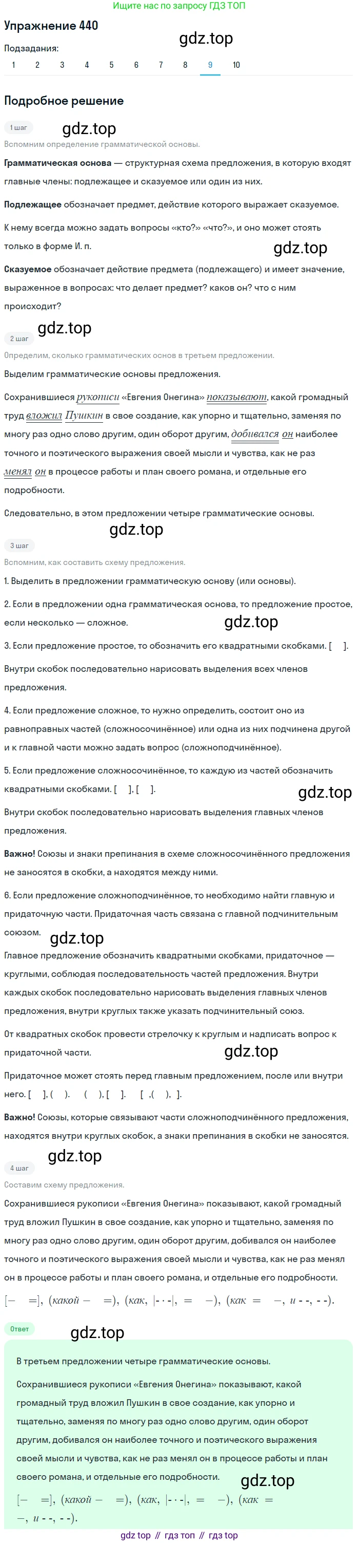 ГДЗ Русский язык, 9 класс Учебник, авторы: Пичугов Юрий Степанович, Еремеева Ангелина Павловна, Купалова Александра Юльевна, Лидман-Орлова Галина Кузьминична, Молодцова Светлана Николаевна, Пахнова Т М, Пименова Светлана Николаевна, Талалаева Л Ф, Фоминых Б И, издательство Просвещение, Москва, 2021, белого цвета, страница 284, номер 440, Решение 2 (продолжение 9)